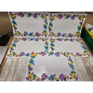 Cannon Vinyl Floral Placemat Set of 5 White Multi Color Flower 13x19 PVC